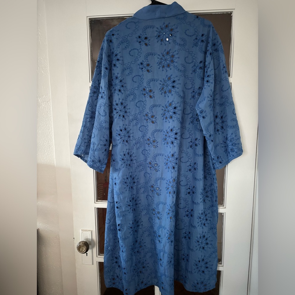 NWT World Market Blue Eyelet Embroidered Kimono - Picture 2 of 10